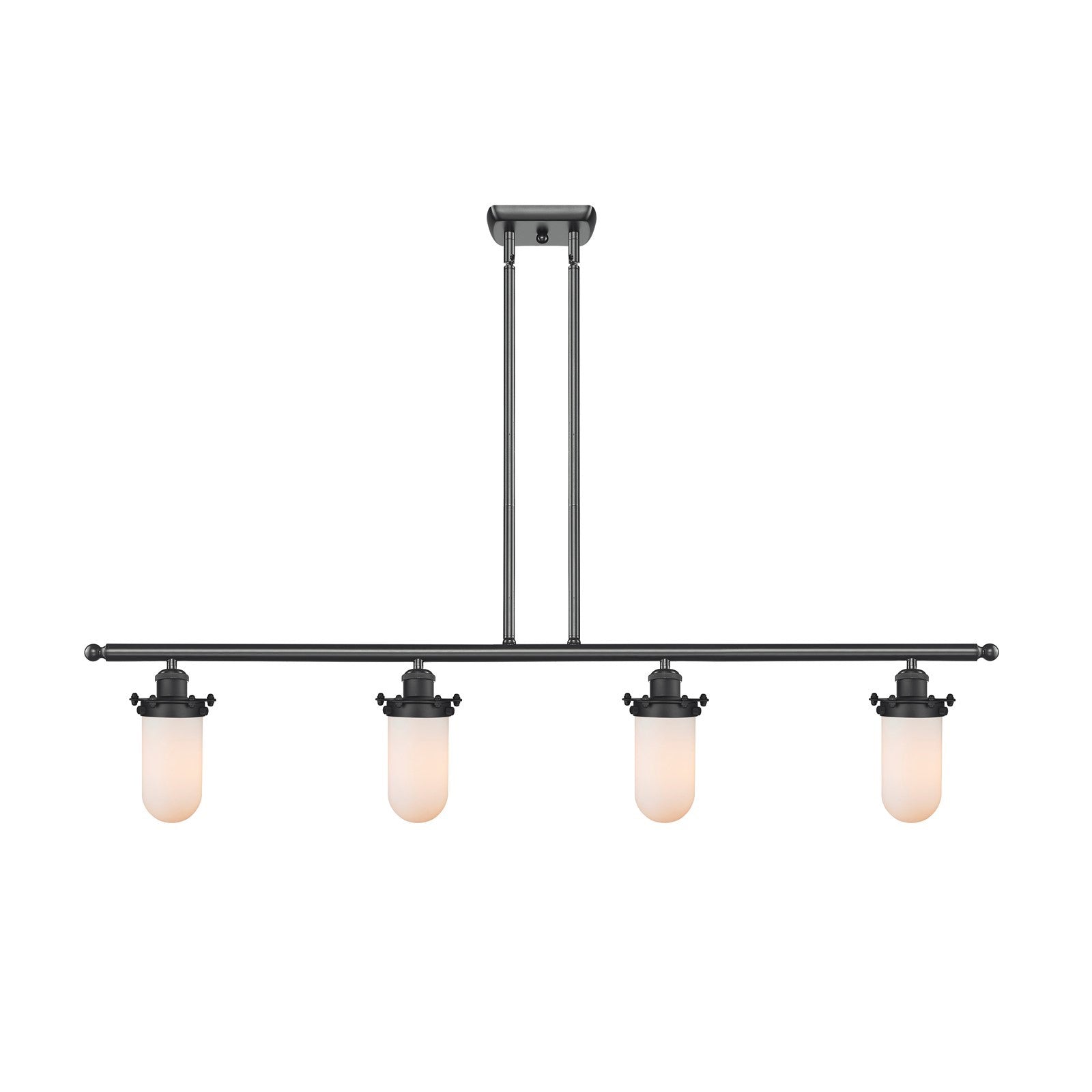 Innovations Kingsbury 48in 4-Light Island Light | Industrial Matte Black Steel and Matte White Frosted Glass | Kitchen | Model 516-4I-BK-CE231-W-LED