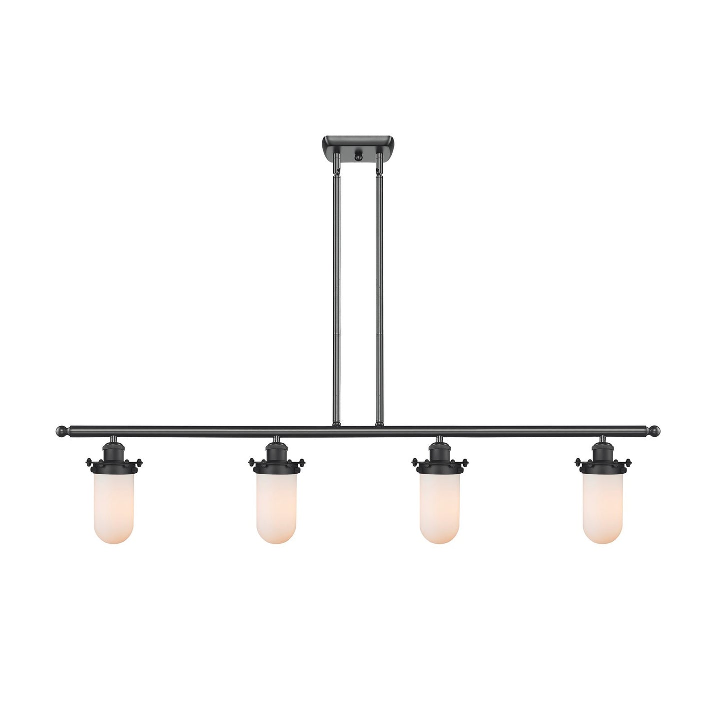 Innovations Kingsbury 48in 4-Light Island Light | Industrial Matte Black Steel and Matte White Frosted Glass | Kitchen | Model 516-4I-BK-CE231-W-LED
