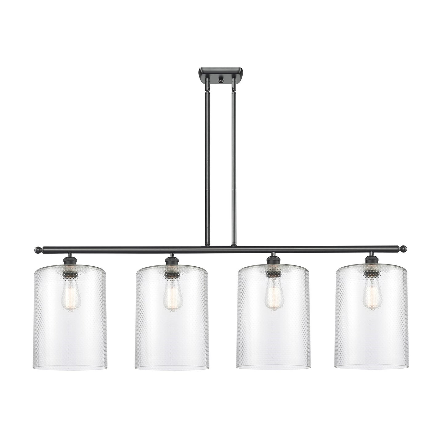 Innovations Cobbleskill 48in 4-Light Island Light | Industrial Matte Black Steel and Clear Glass | Kitchen Island & Dining Room | Model 516-4I-BK-G112-L