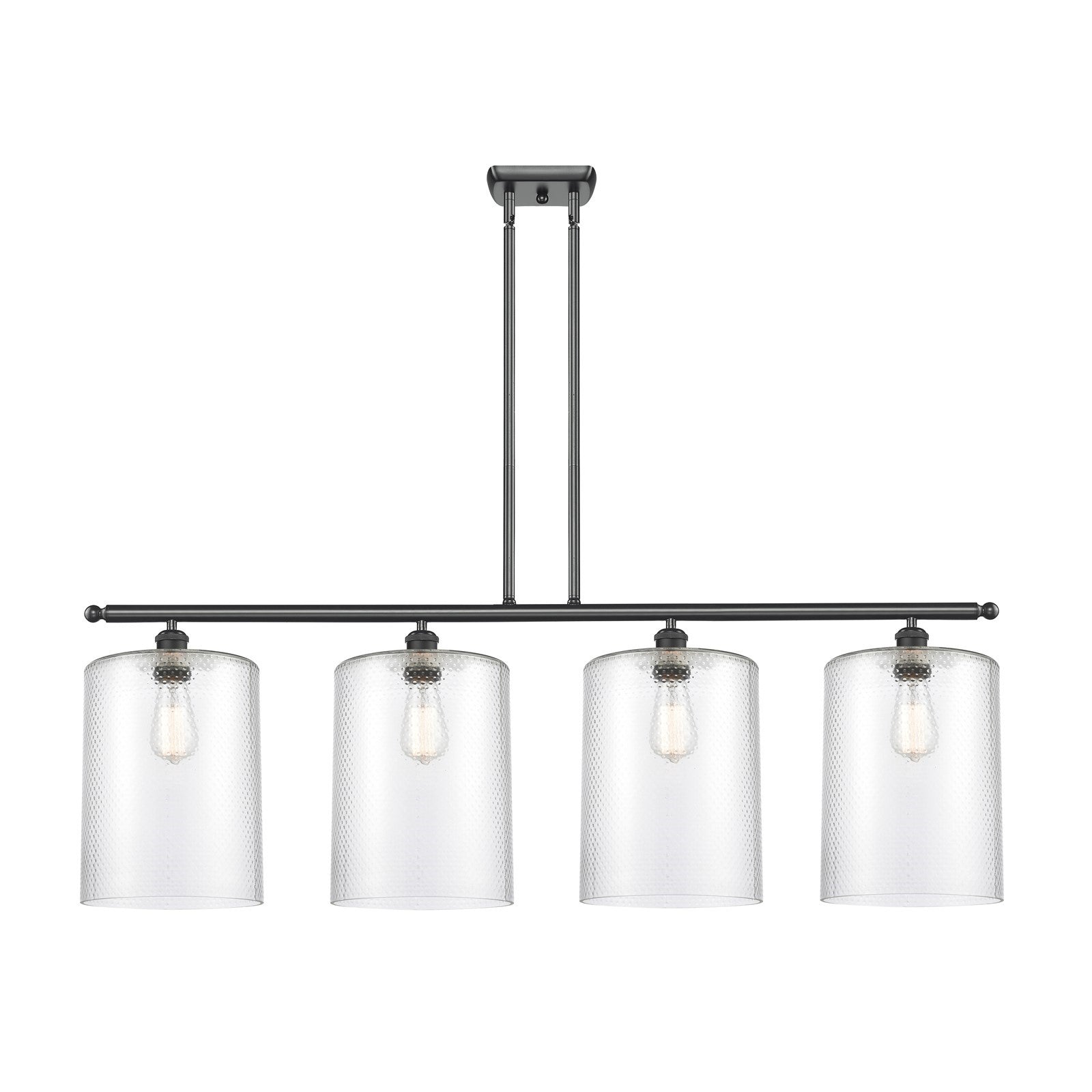 Innovations Cobbleskill 48in 4-Light Island Light | Industrial Matte Black Steel and Clear Glass | Kitchen Island & Dining Room | Model 516-4I-BK-G112-L