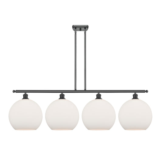 Innovations Athens 50in 4-Light Island Light | Industrial Modern Matte Black Steel and Matte White Glass | Kitchen Island & | Model 516-4I-BK-G121-12
