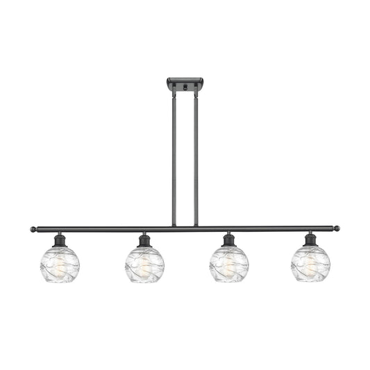 Innovations Athens Deco Swirl 48in 4-Light Island Light | Industrial Matte Black Steel and Clear Deco Swirl Glass | Kitchen | Model 516-4I-BK-G1213-6CL