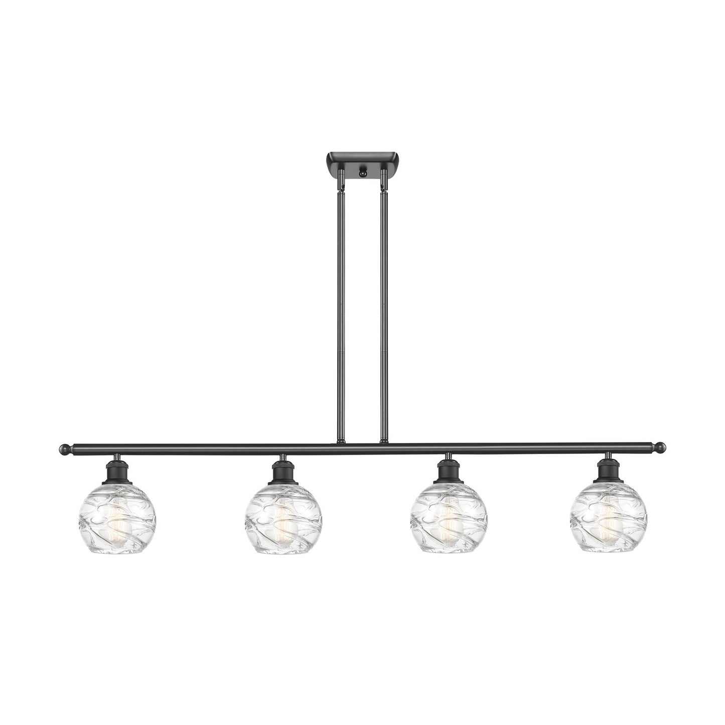 Innovations Athens Deco Swirl 48in 4-Light Island Light | Industrial Matte Black Steel and Clear Deco Swirl Glass | Kitchen | Model 516-4I-BK-G1213-6CL