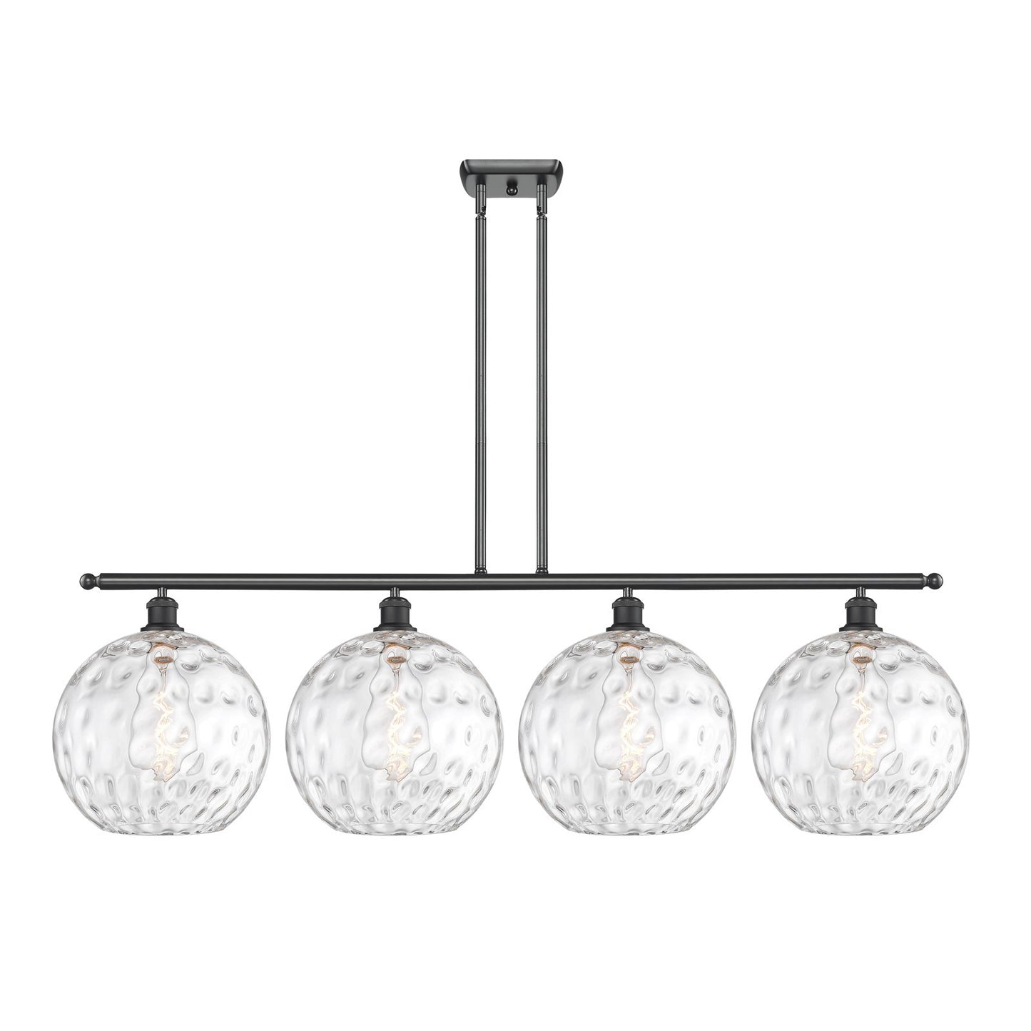 Innovations Athens Water Glass 50in 4-Light Island Light | Industrial Matte Black Steel and Clear Glass | Kitchen Island & | Model 516-4I-BK-G1215-12