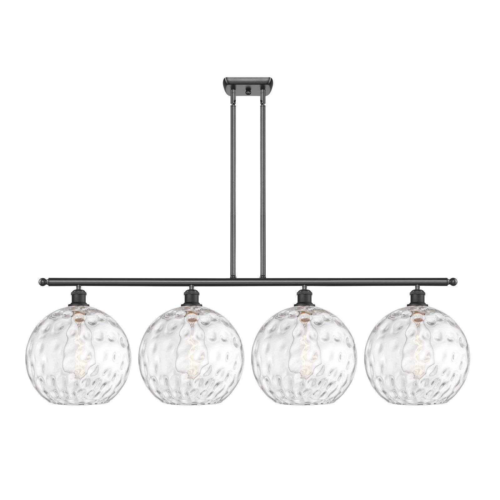 Innovations Athens Water Glass 50in 4-Light Island Light | Industrial Matte Black Steel and Clear Glass | Kitchen Island & | Model 516-4I-BK-G1215-12