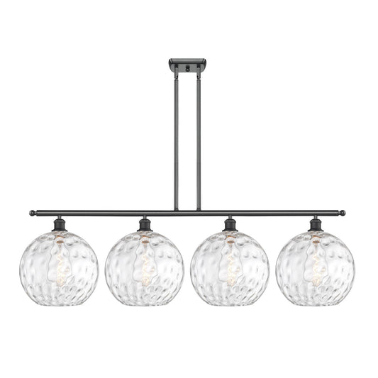 Innovations Athens Water Glass 50in 4-Light Island Light | Industrial Matte Black Steel and Clear Glass | Kitchen Island & | Model 516-4I-BK-G1215-12