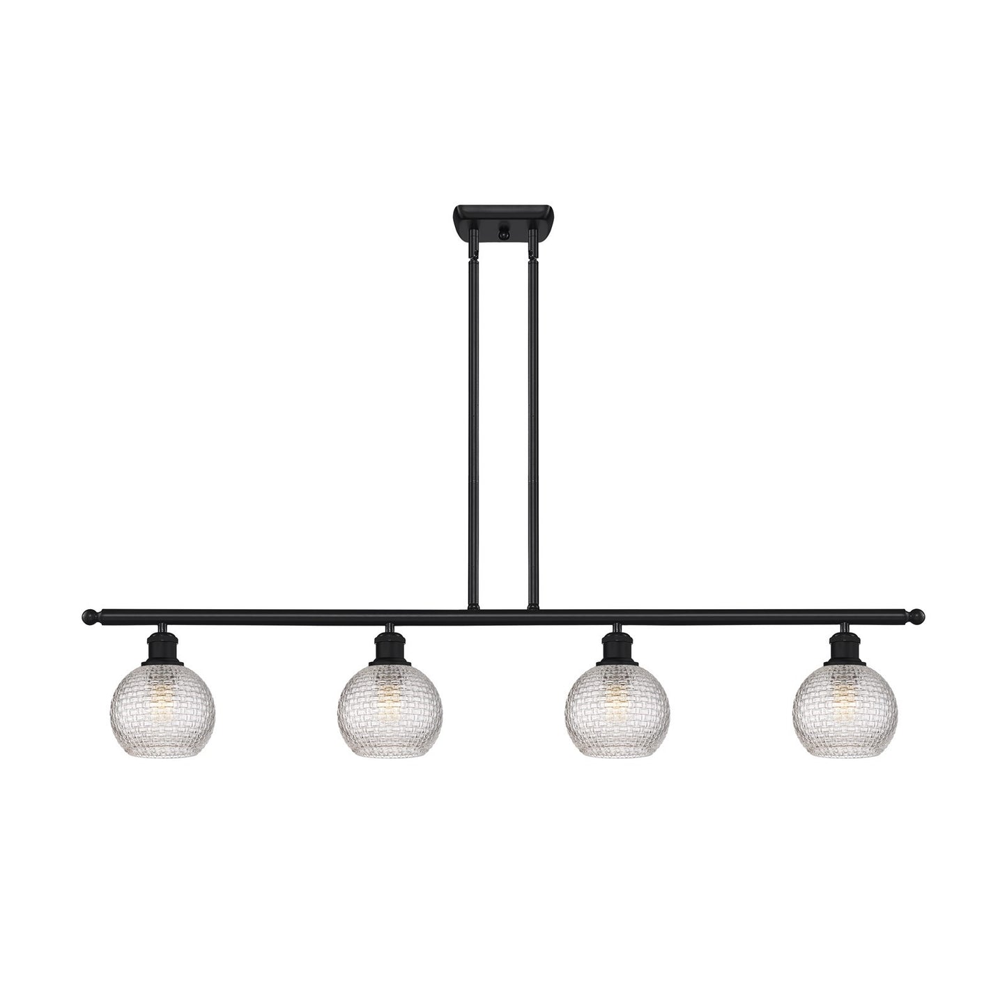 Innovations Athens 48in 4-Light Island Light | Modern Farmhouse Matte Black Steel and Clear Basket Weave Glass | Kitchen | Model 516-4I-BK-G122C-6CL