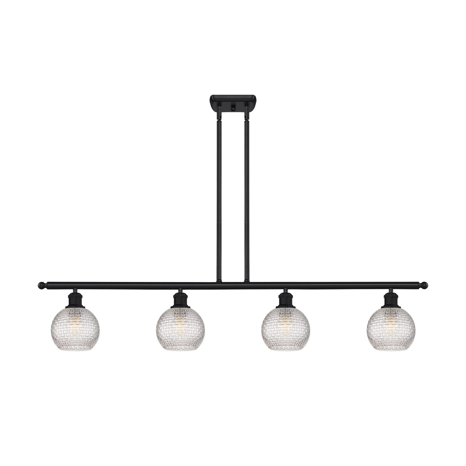 Innovations Athens 48in 4-Light Island Light | Modern Farmhouse Matte Black Steel and Clear Basket Weave Glass | Kitchen | Model 516-4I-BK-G122C-6CL
