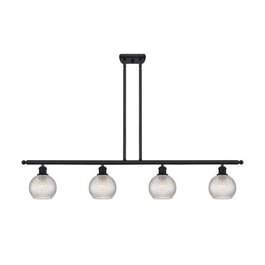 Innovations Athens 48in 4-Light Island Light | Modern Farmhouse Matte Black Steel and Clear Basket Weave Glass | Kitchen | Model 516-4I-BK-G122C-6CL
