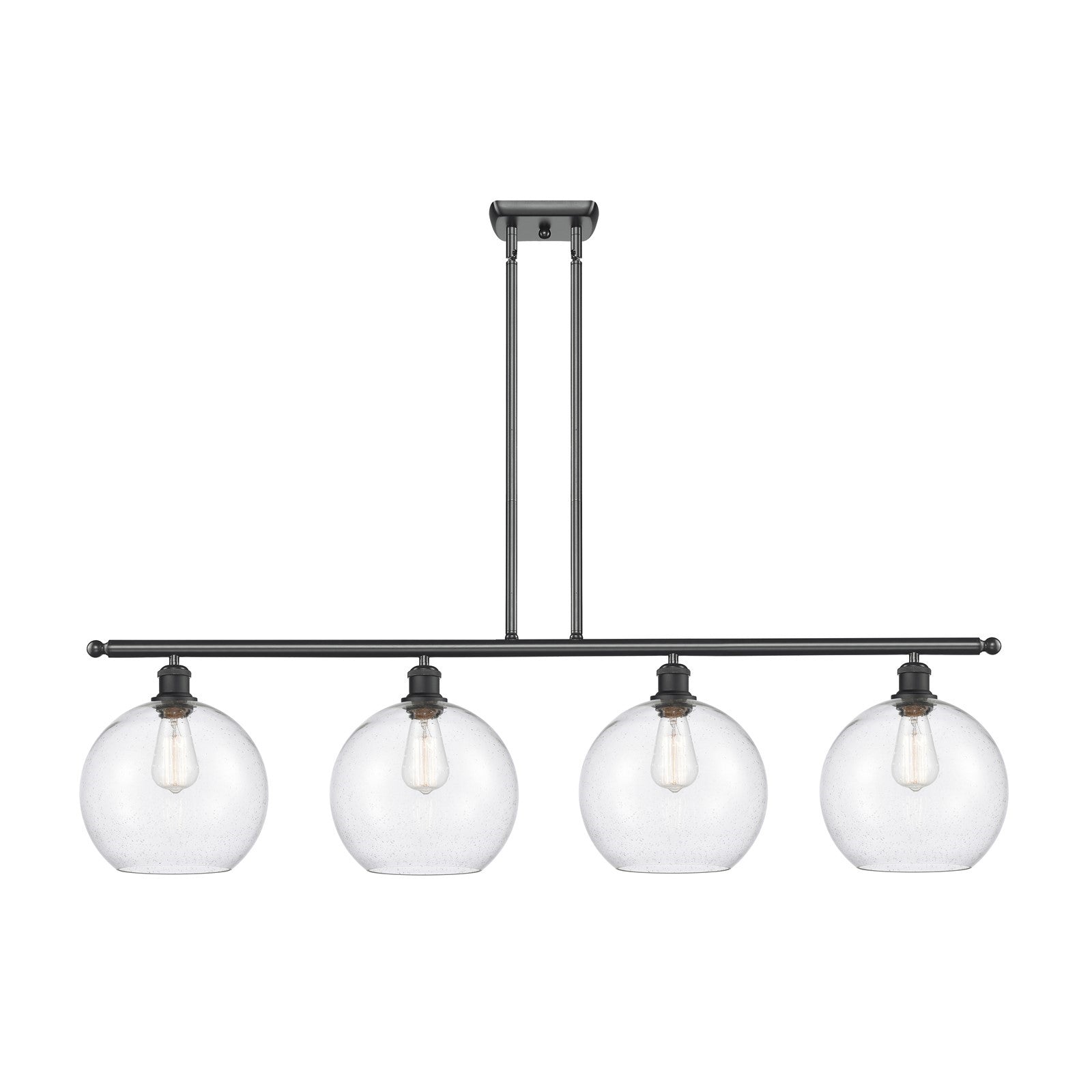 Innovations Athens 48in 4-Light Island Light | Industrial Matte Black Steel and Seedy Glass | Kitchen Island & Dining Room | Model 516-4I-BK-G124-10