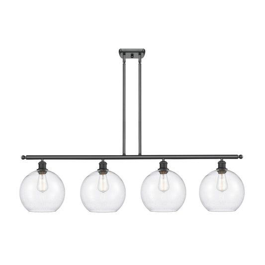 Innovations Athens 48in 4-Light Island Light | Industrial Matte Black Steel and Seedy Glass | Kitchen Island & Dining Room | Model 516-4I-BK-G124-10