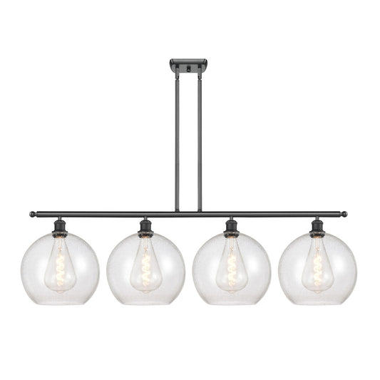Innovations Athens 50in 4-Light Island Light | Industrial Matte Black Steel and Seedy Glass | Kitchen Island & Dining Room | 50 | Model 516-4I-BK-G124-12