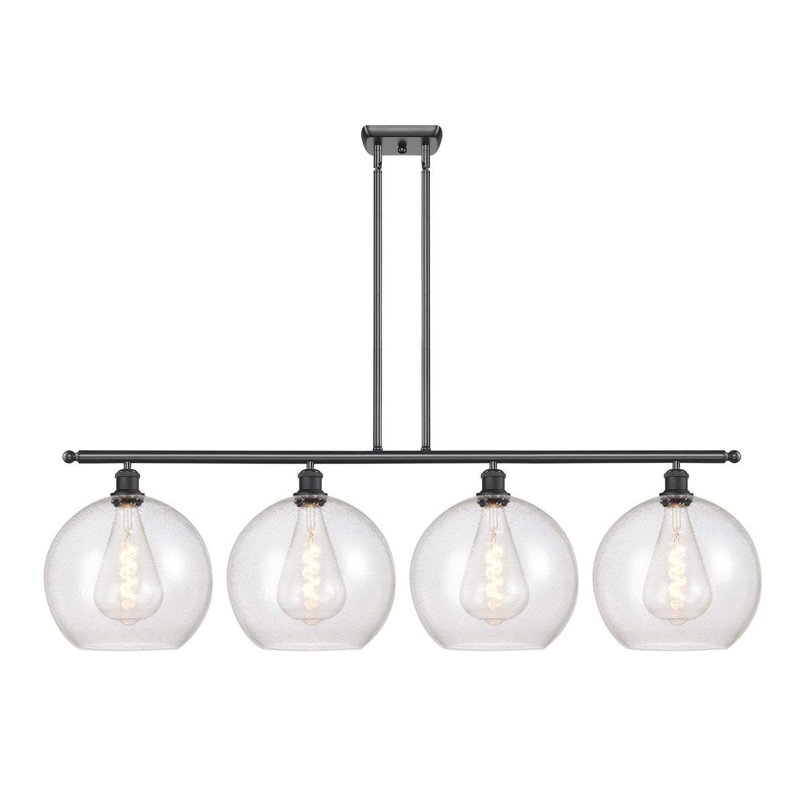 Innovations Athens 50in 4-Light Island Light | Industrial Matte Black Steel and Seedy Glass | Kitchen Island & Dining Room | 50 | Model 516-4I-BK-G124-12