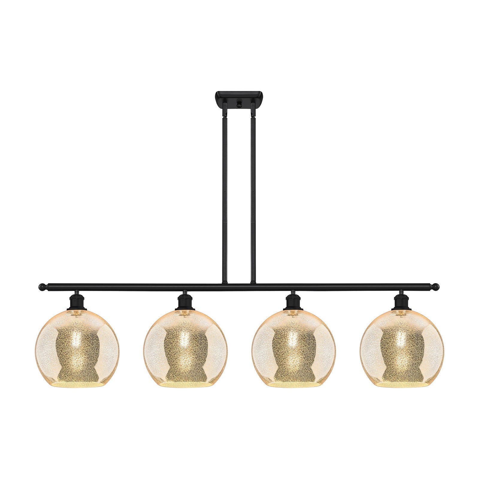 Innovations Athens 48in 4-Light Island Light | Industrial Matte Black Steel and Mercury Glass | Kitchen Island & Dining Room | Model 516-4I-BK-G128-10