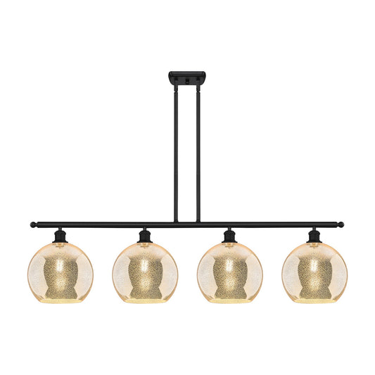 Innovations Athens 48in 4-Light Island Light | Industrial Matte Black Steel and Mercury Glass | Kitchen Island & Dining Room | Model 516-4I-BK-G128-10