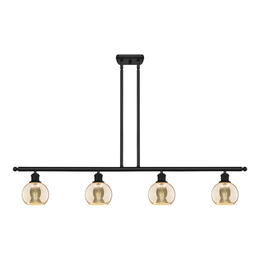 Innovations Athens 48in 4-Light Island Light | Industrial Matte Black Steel and Mercury Glass | Kitchen Island & Dining Room | 48 | Model 516-4I-BK-G128-6