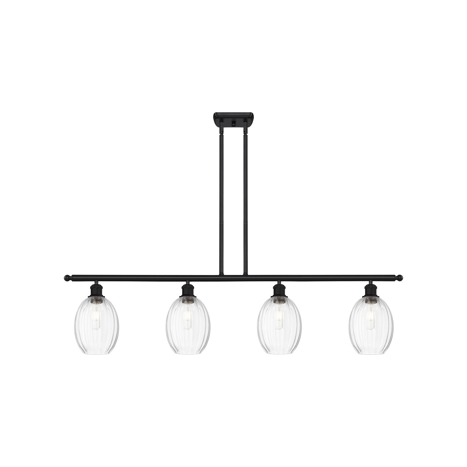 Innovations Preston 48in 4-Light Island Light | Industrial Matte Black Steel and Clear Glass | Kitchen Island & Dining Room | Model 516-4I-BK-G459-6CL