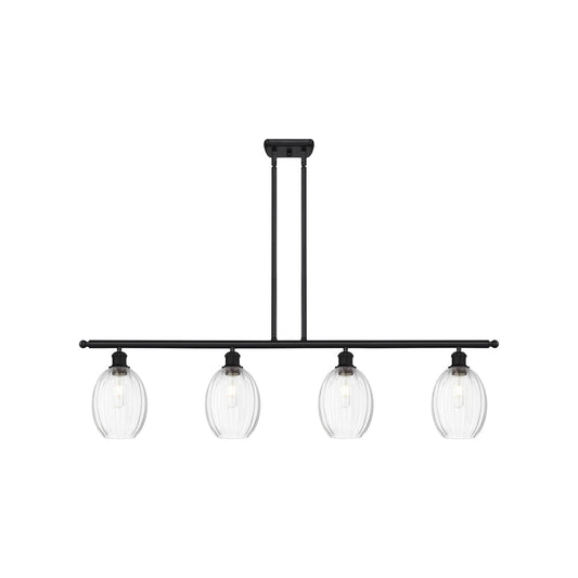 Innovations Preston 48in 4-Light Island Light | Industrial Matte Black Steel and Clear Glass | Kitchen Island & Dining Room | Model 516-4I-BK-G459-6CL