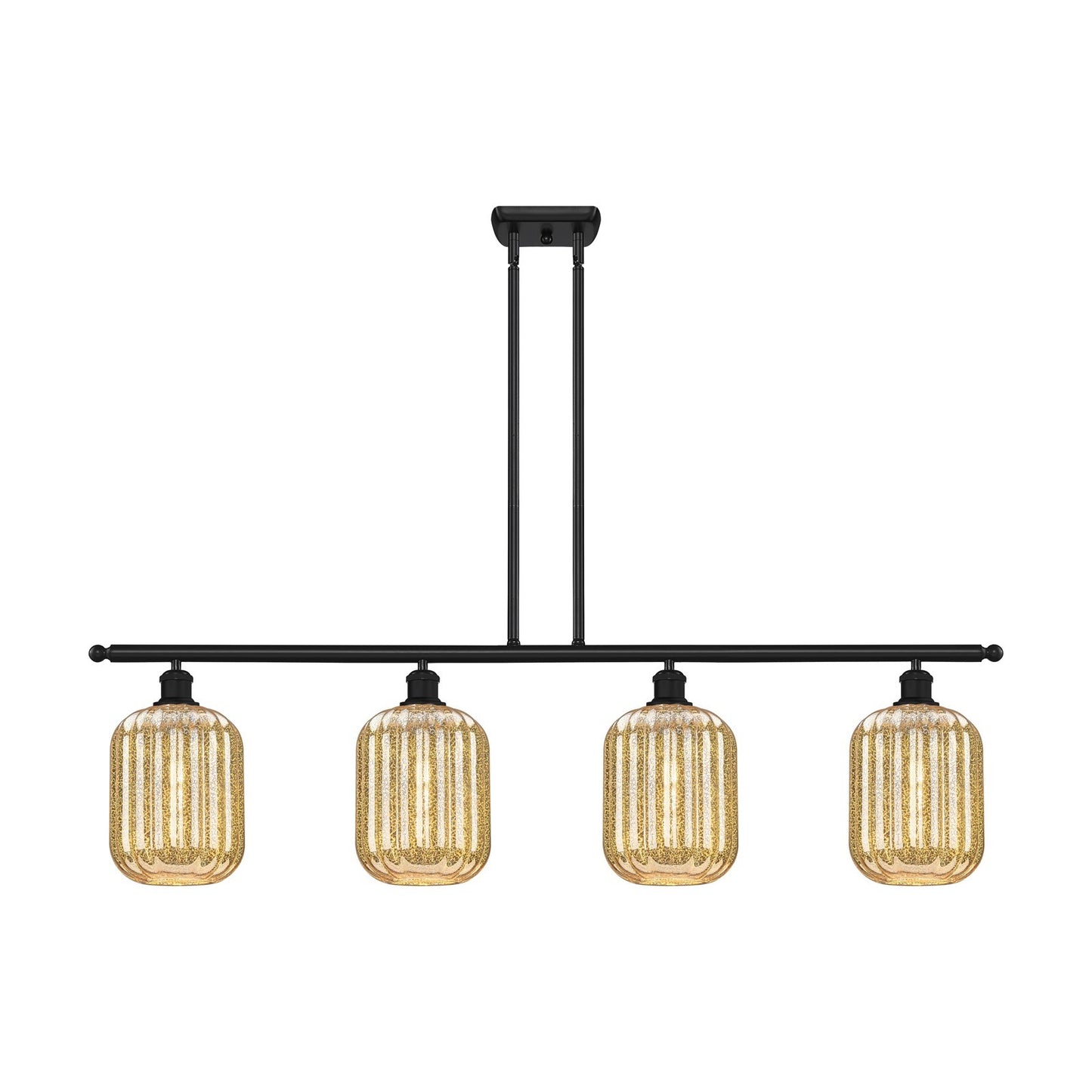 Innovations Preston Cylinder 48in 4-Light Island Light | Industrial Matte Black Steel and Mercury Glass | Kitchen Island & | Model 516-4I-BK-G460-7ME