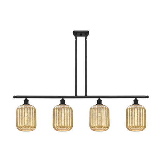 Innovations Preston Cylinder 48in 4-Light Island Light | Industrial Matte Black Steel and Mercury Glass | Kitchen Island & | Model 516-4I-BK-G460-7ME