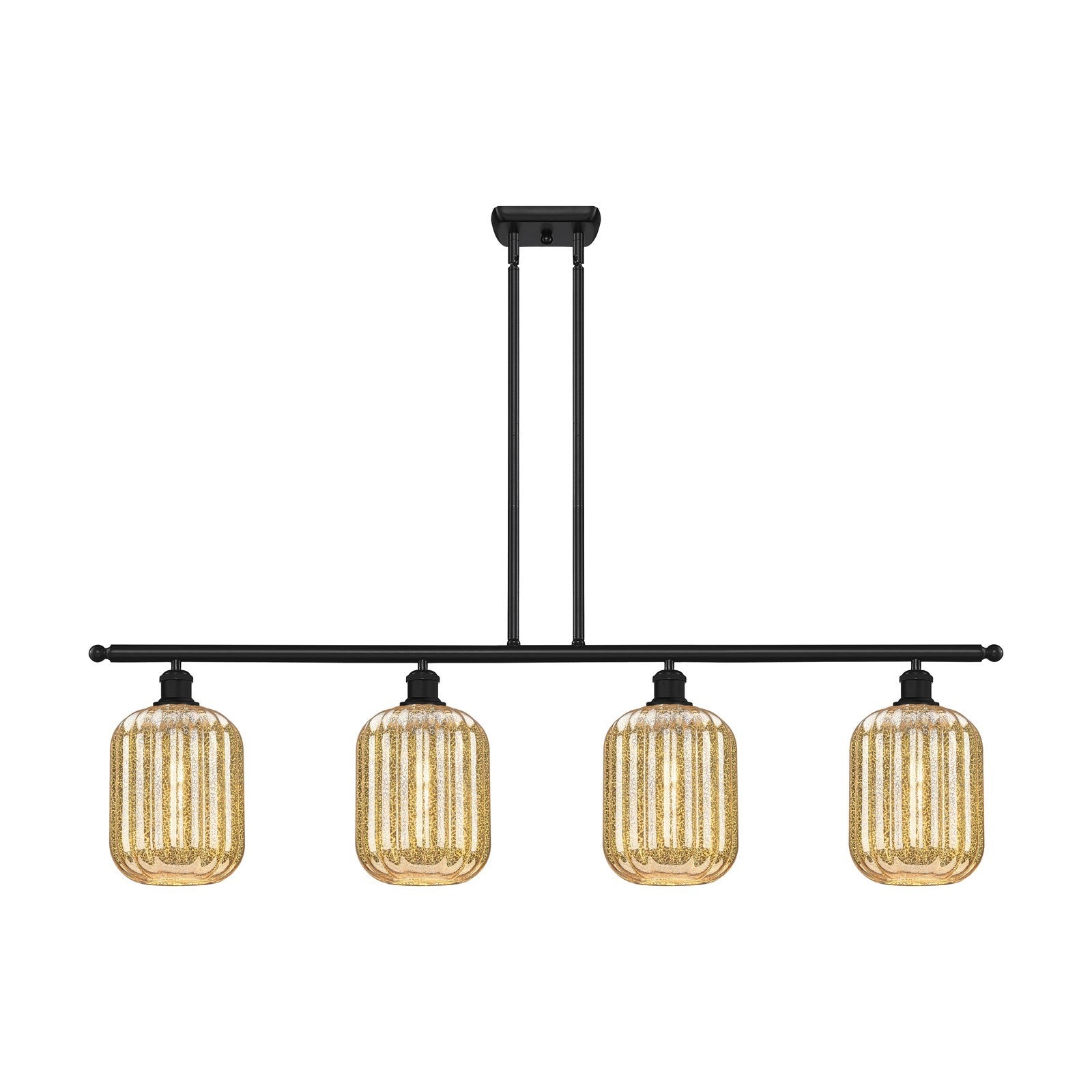 Innovations Preston Cylinder 48in 4-Light Island Light | Industrial Matte Black Steel and Mercury Glass | Kitchen Island & | Model 516-4I-BK-G460-7ME