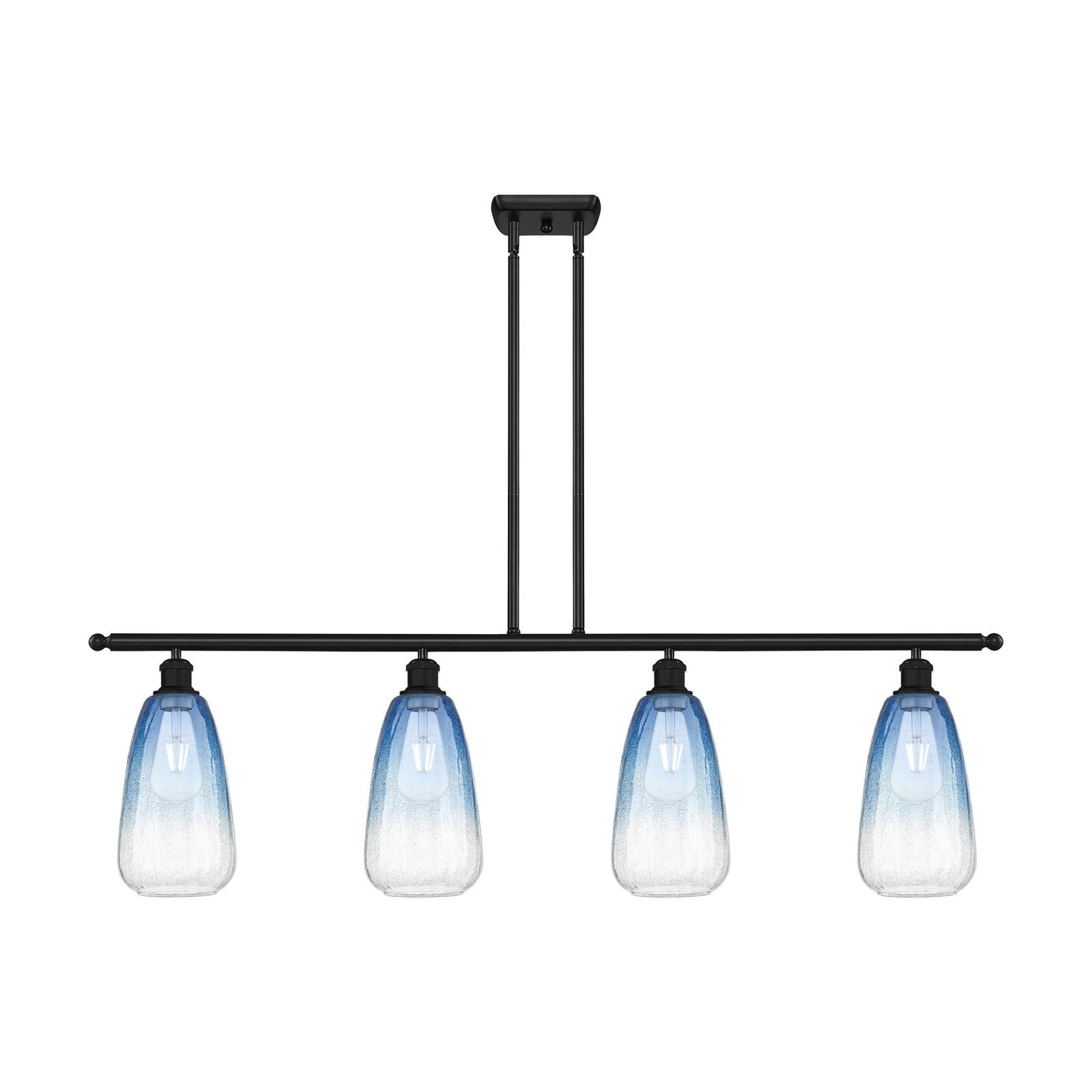 Innovations Brookhaven Almond 48in 4-Light Island Light | Industrial Matte Black Steel and Sapphire Blue Glass | Kitchen Island | Model 516-4I-BK-G480-6SB