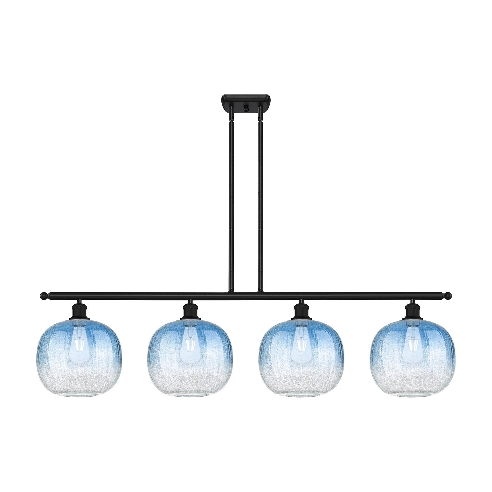 Innovations Brookhaven Sphere 49in 4-Light Island Light | Industrial Matte Black Steel and Sapphire Blue Glass | Kitchen | Model 516-4I-BK-G481-10SB