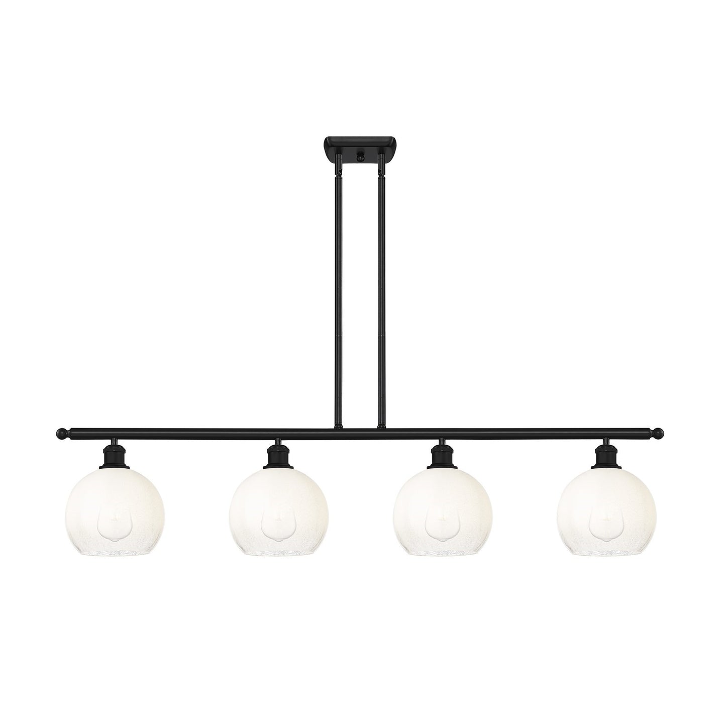 Innovations Brookhaven Globe 48in 4-Light Island Light | Industrial Matte Black Steel and Opal Glass | Kitchen Island | 48 x | Model 516-4I-BK-G483-8OP