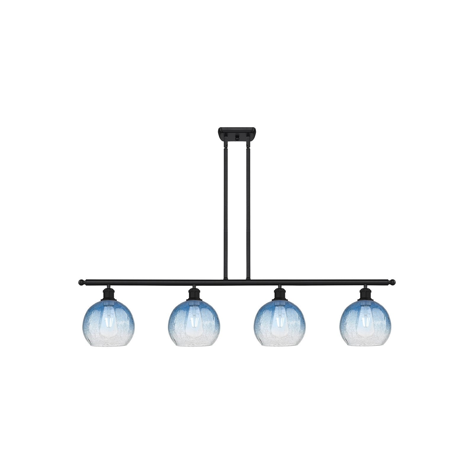 Innovations Brookhaven Globe 48in 4-Light Island Light | Industrial Matte Black Steel and Sapphire Blue Glass | Kitchen Island | Model 516-4I-BK-G483-8SB
