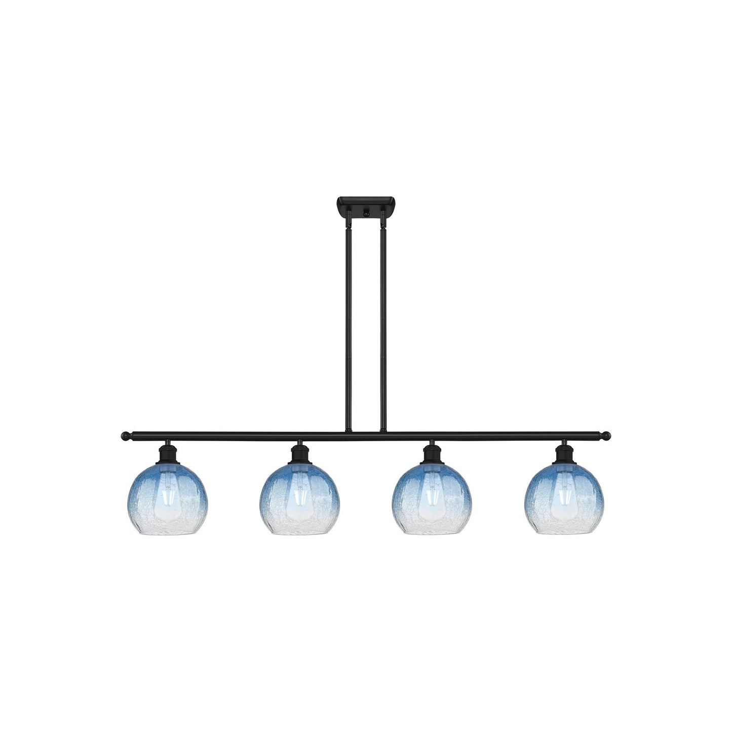 Innovations Brookhaven Globe 48in 4-Light Island Light | Industrial Matte Black Steel and Sapphire Blue Glass | Kitchen Island | Model 516-4I-BK-G483-8SB