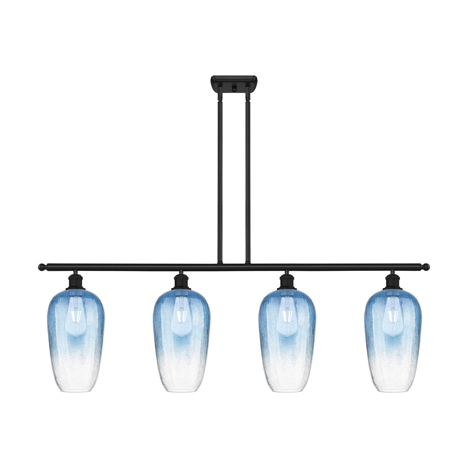 Innovations Brookhaven Flute 48in 4-Light Island Light | Industrial Matte Black Steel and Sapphire Blue Glass | Kitchen Island | Model 516-4I-BK-G484-7SB
