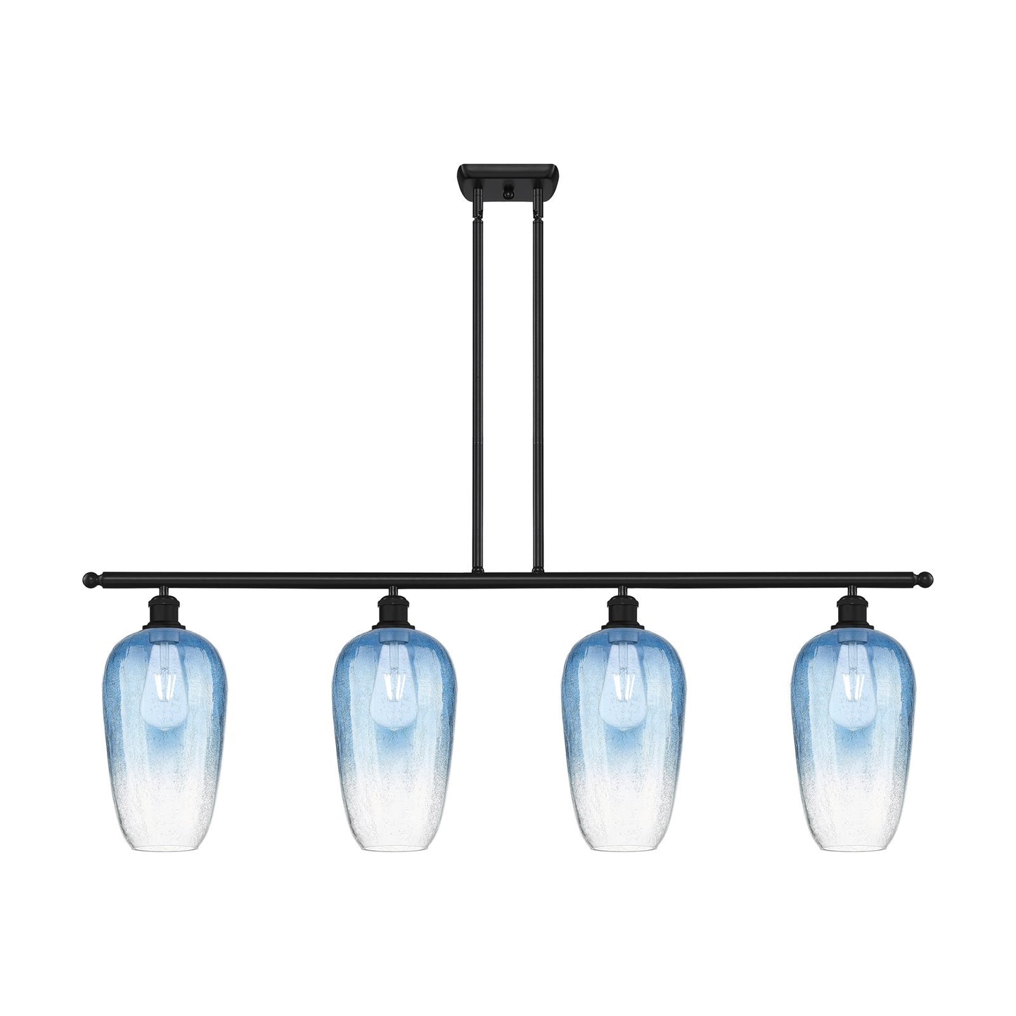Innovations Brookhaven Flute 48in 4-Light Island Light | Industrial Matte Black Steel and Sapphire Blue Glass | Kitchen Island | Model 516-4I-BK-G484-7SB