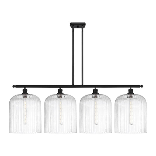 Innovations Bridal Veil 48in 4-Light Island Light | Art Nouveau Matte Black Steel and Clear Ribbed Glass | Kitchen Island & | Model 516-4I-BK-G559-12CL
