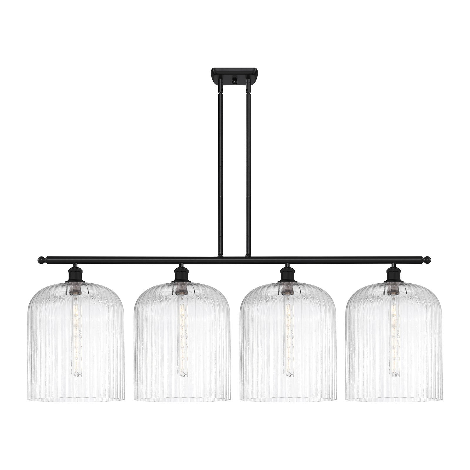 Innovations Bridal Veil 48in 4-Light Island Light | Art Nouveau Matte Black Steel and Clear Ribbed Glass | Kitchen Island & | Model 516-4I-BK-G559-12CL