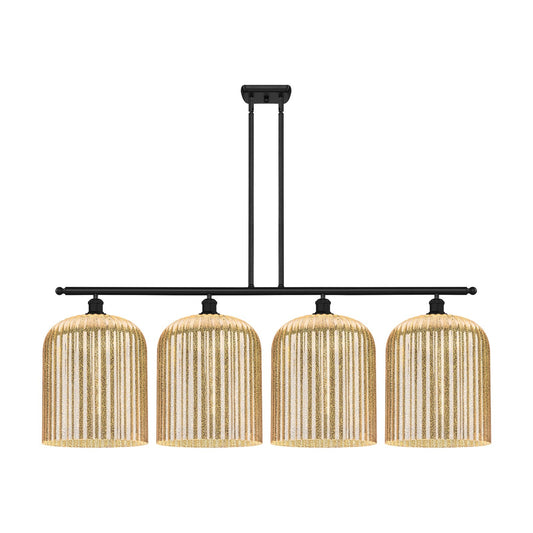 Innovations Bridal Veil 48in 4-Light Island Light | Art Nouveau Matte Black Steel and Mercury Ribbed Glass | Kitchen Island & | Model 516-4I-BK-G559-12ME
