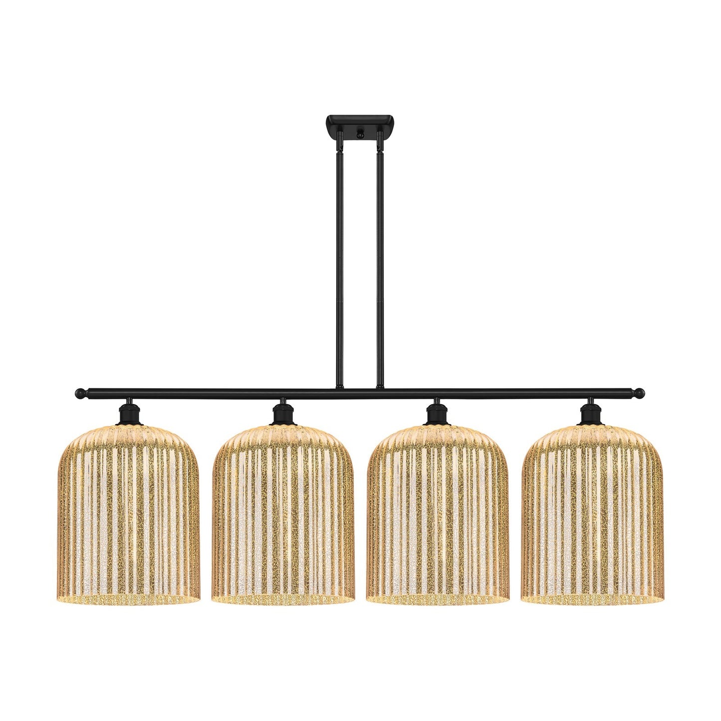 Innovations Bridal Veil 48in 4-Light Island Light | Art Nouveau Matte Black Steel and Mercury Ribbed Glass | Kitchen Island & | Model 516-4I-BK-G559-12ME