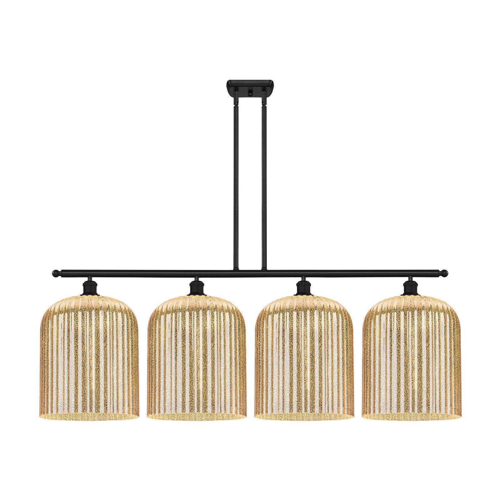 Innovations Bridal Veil 48in 4-Light Island Light | Art Nouveau Matte Black Steel and Mercury Ribbed Glass | Kitchen Island & | Model 516-4I-BK-G559-12ME