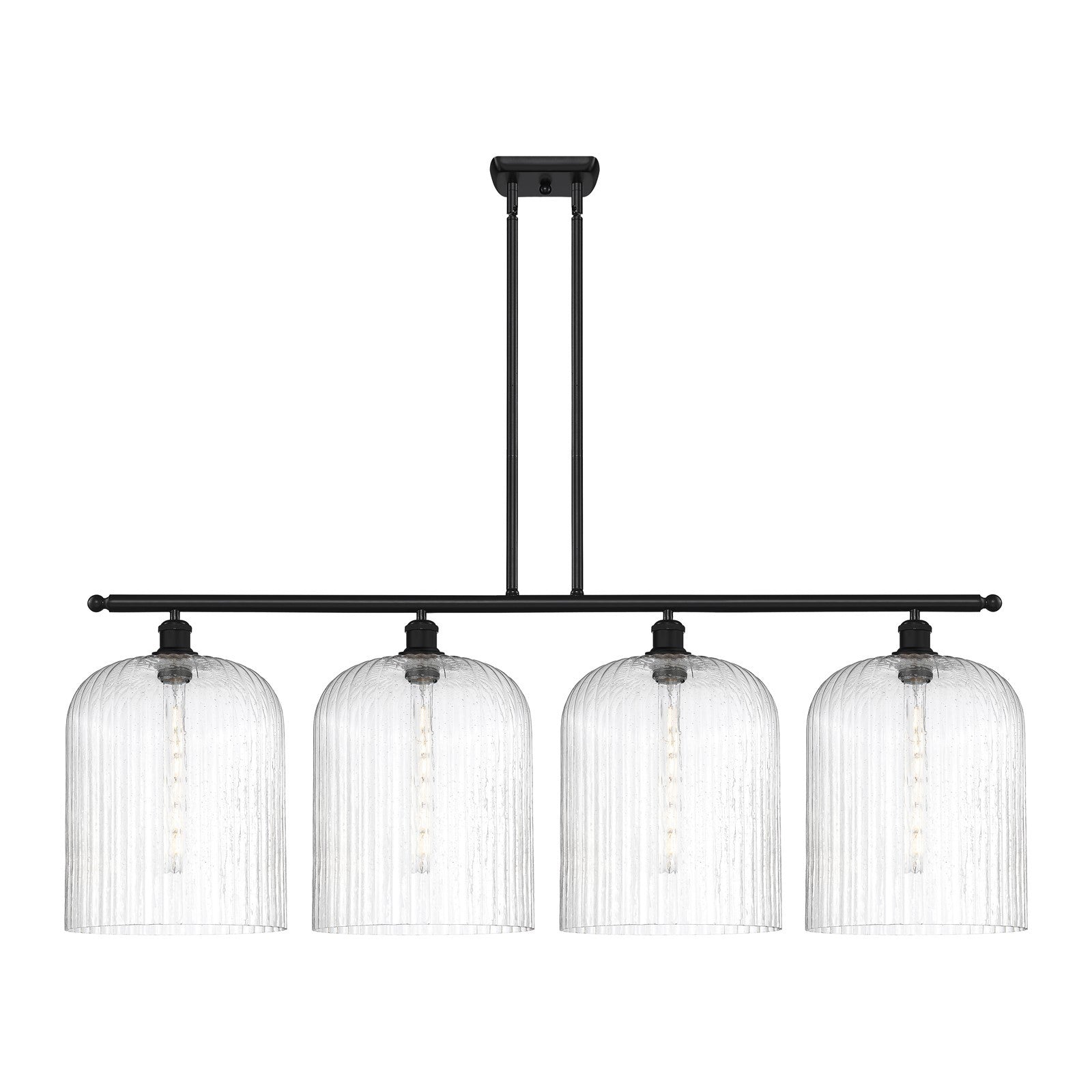 Innovations Bridal Veil 48in 4-Light Island Light | Art Nouveau Matte Black Steel and Seedy Ribbed Glass | Kitchen Island & | Model 516-4I-BK-G559-12SDY