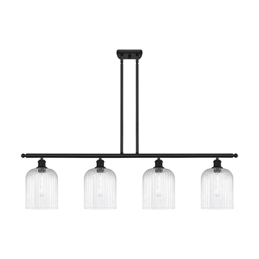 Innovations Bridal Veil 48in 4-Light Island Light | Art Nouveau Matte Black Steel and Clear Ribbed Glass | Kitchen Island & | Model 516-4I-BK-G559-8CL