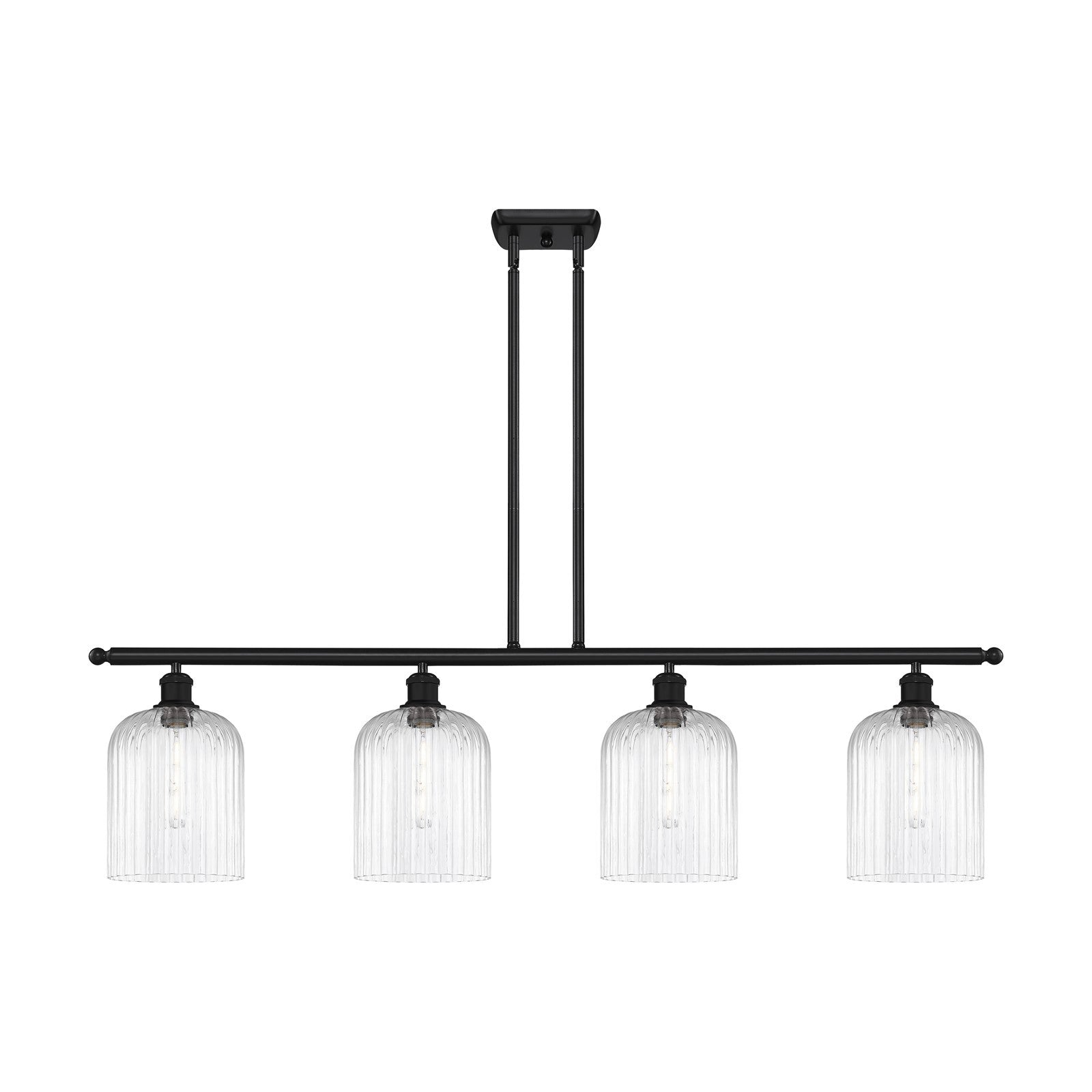 Innovations Bridal Veil 48in 4-Light Island Light | Art Nouveau Matte Black Steel and Clear Ribbed Glass | Kitchen Island & | Model 516-4I-BK-G559-8CL