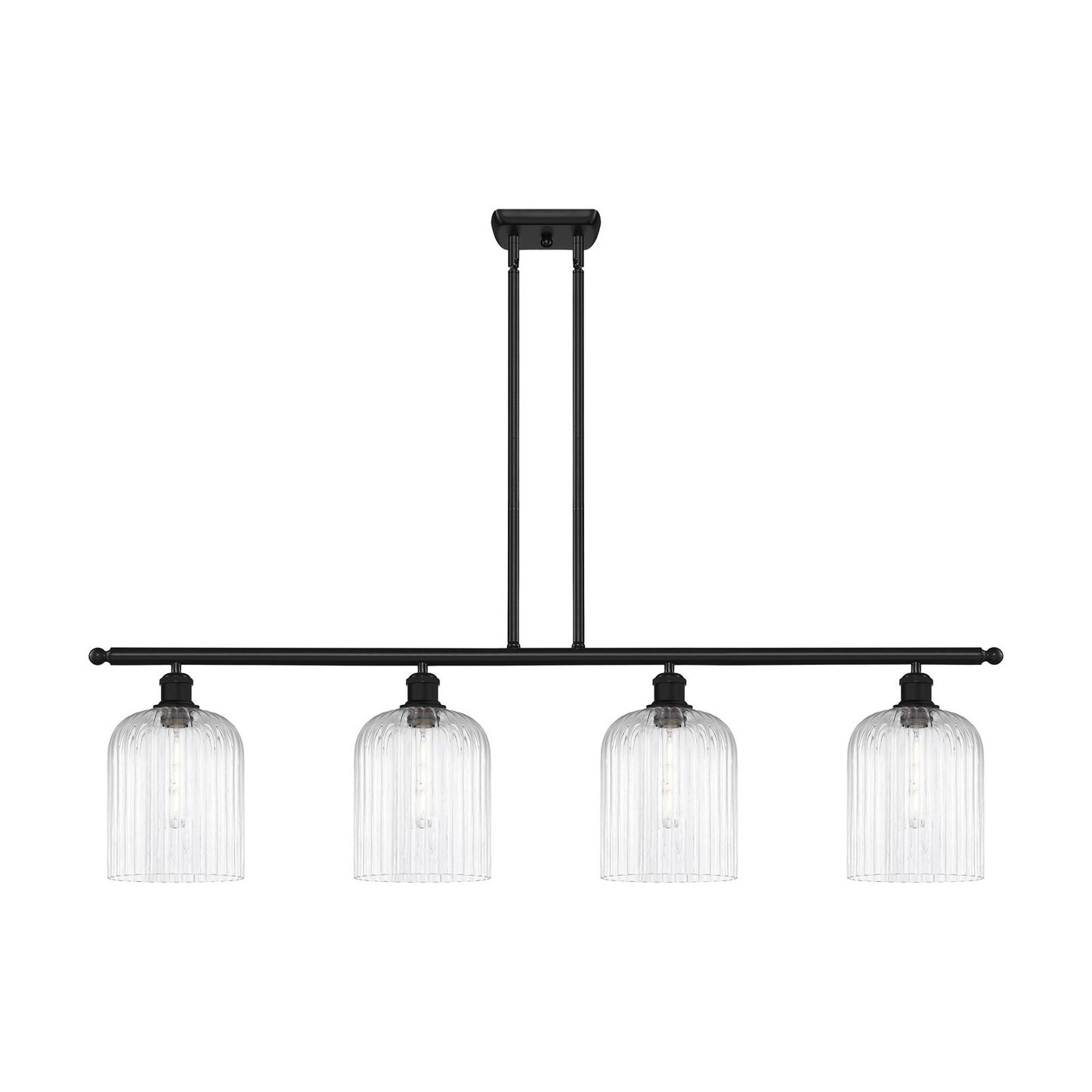 Innovations Bridal Veil 48in 4-Light Island Light | Art Nouveau Matte Black Steel and Clear Ribbed Glass | Kitchen Island & | Model 516-4I-BK-G559-8CL