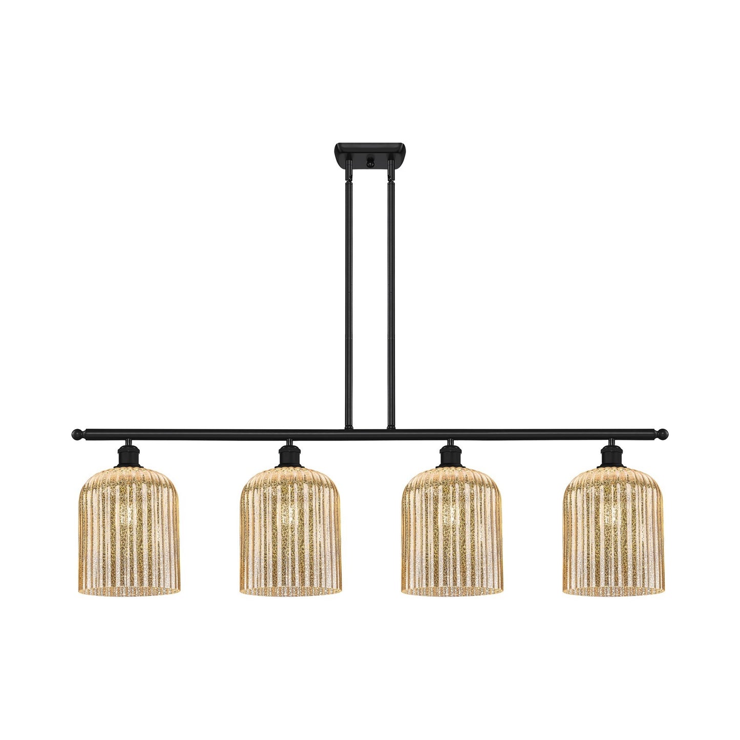Innovations Bridal Veil 48in 4-Light Island Light | Art Nouveau Matte Black Steel and Mercury Ribbed Glass | Kitchen Island & | Model 516-4I-BK-G559-8ME