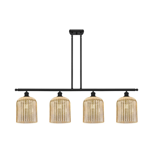 Innovations Bridal Veil 48in 4-Light Island Light | Art Nouveau Matte Black Steel and Mercury Ribbed Glass | Kitchen Island & | Model 516-4I-BK-G559-8ME