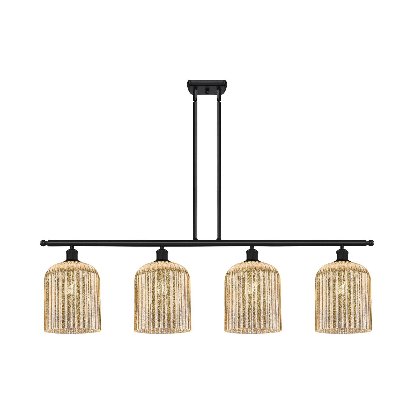 Innovations Bridal Veil 48in 4-Light Island Light | Art Nouveau Matte Black Steel and Mercury Ribbed Glass | Kitchen Island & | Model 516-4I-BK-G559-8ME