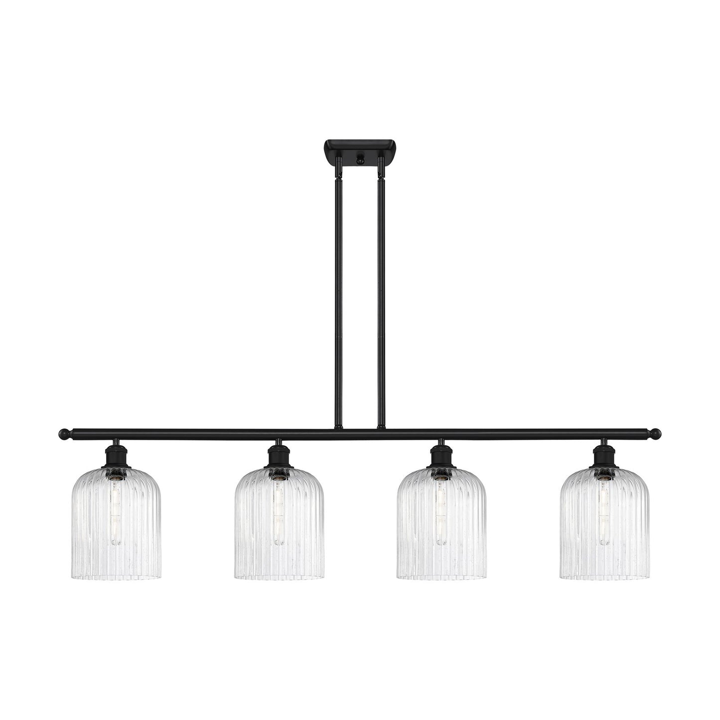 Innovations Bridal Veil 48in 4-Light Island Light | Art Nouveau Matte Black Steel and Seedy Ribbed Glass | Kitchen Island & | Model 516-4I-BK-G559-8SDY