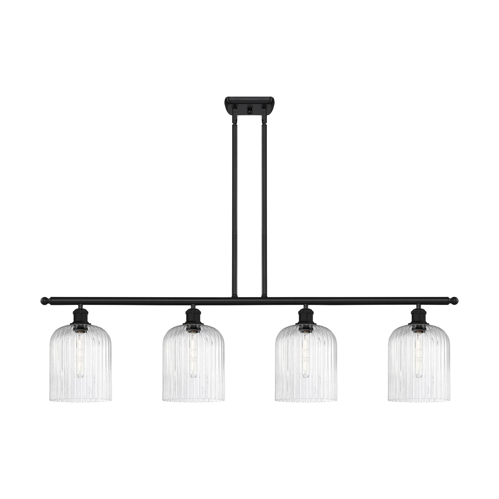 Innovations Bridal Veil 48in 4-Light Island Light | Art Nouveau Matte Black Steel and Seedy Ribbed Glass | Kitchen Island & | Model 516-4I-BK-G559-8SDY