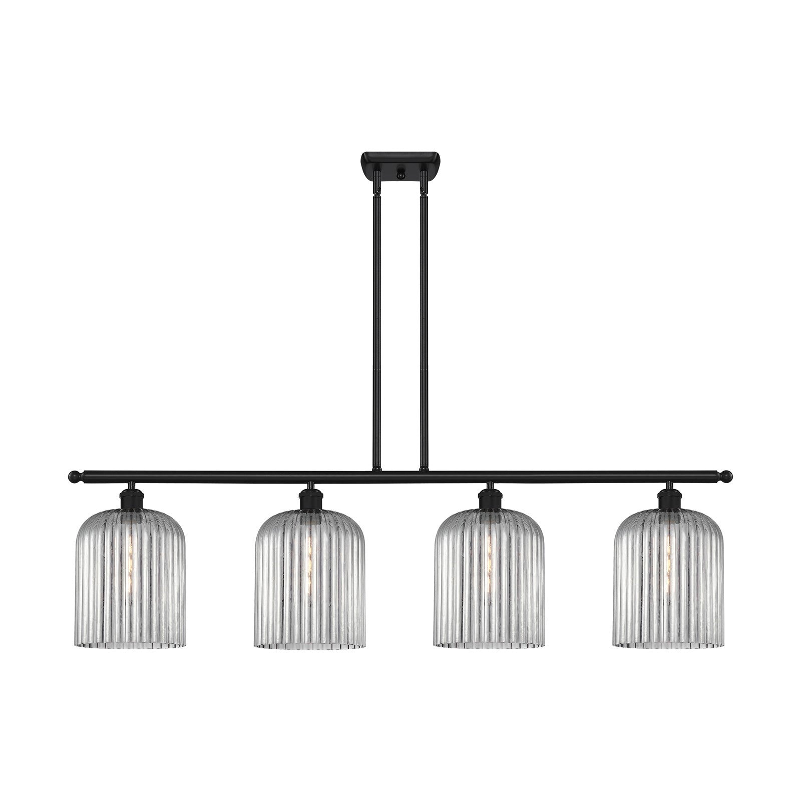 Innovations Bridal Veil 48in 4-Light Island Light | Art Nouveau Matte Black Steel and Light Smoke Ribbed Glass | Kitchen Island | Model 516-4I-BK-G559-8SM