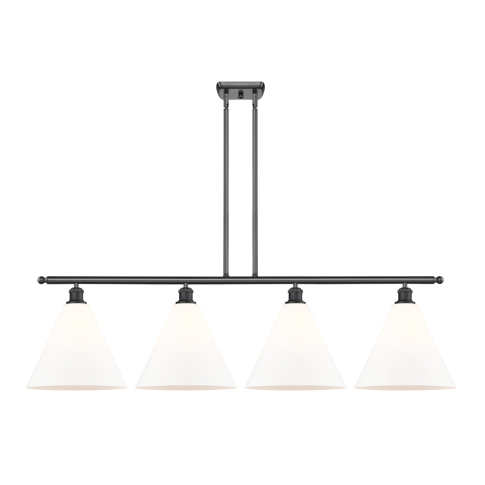 Innovations Berkshire Glass 50in 4-Light Island Light | Industrial Matte Black Steel and Matte White Glass | Kitchen Island | Model 516-4I-BK-GBC-121-LED