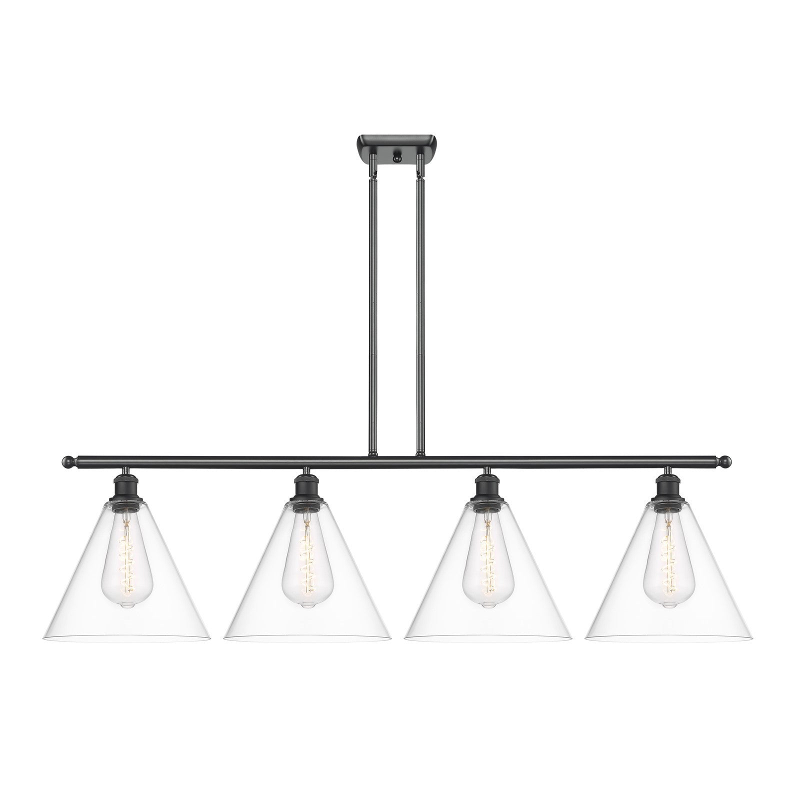 Innovations Berkshire Glass 50.25in 4-Light Island Light | Industrial Matte Black Steel and Clear Glass | Kitchen Island & | Model 516-4I-BK-GBC-122-LED