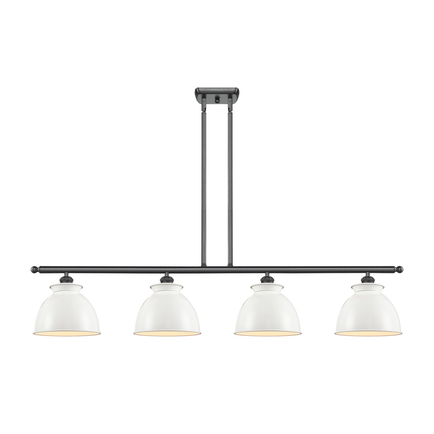 Innovations Adirondack 48in 4-Light Island Light | Industrial Farmhouse Matte Black Steel and Glossy White Metal Shade | Kitchen | Model 516-4I-BK-M14-W